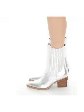 Forever 21 Sz 10 Go Go Metallic Silver Western Pointy Tor Cowboy Boots EUC